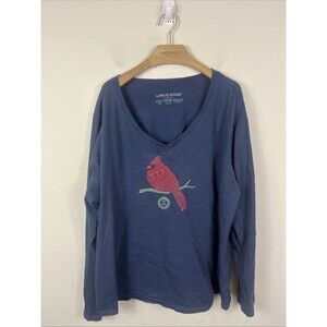 Life Is Good Crusher Tee Size XXXL Long Sleeve Cardinal Print V Neck Top